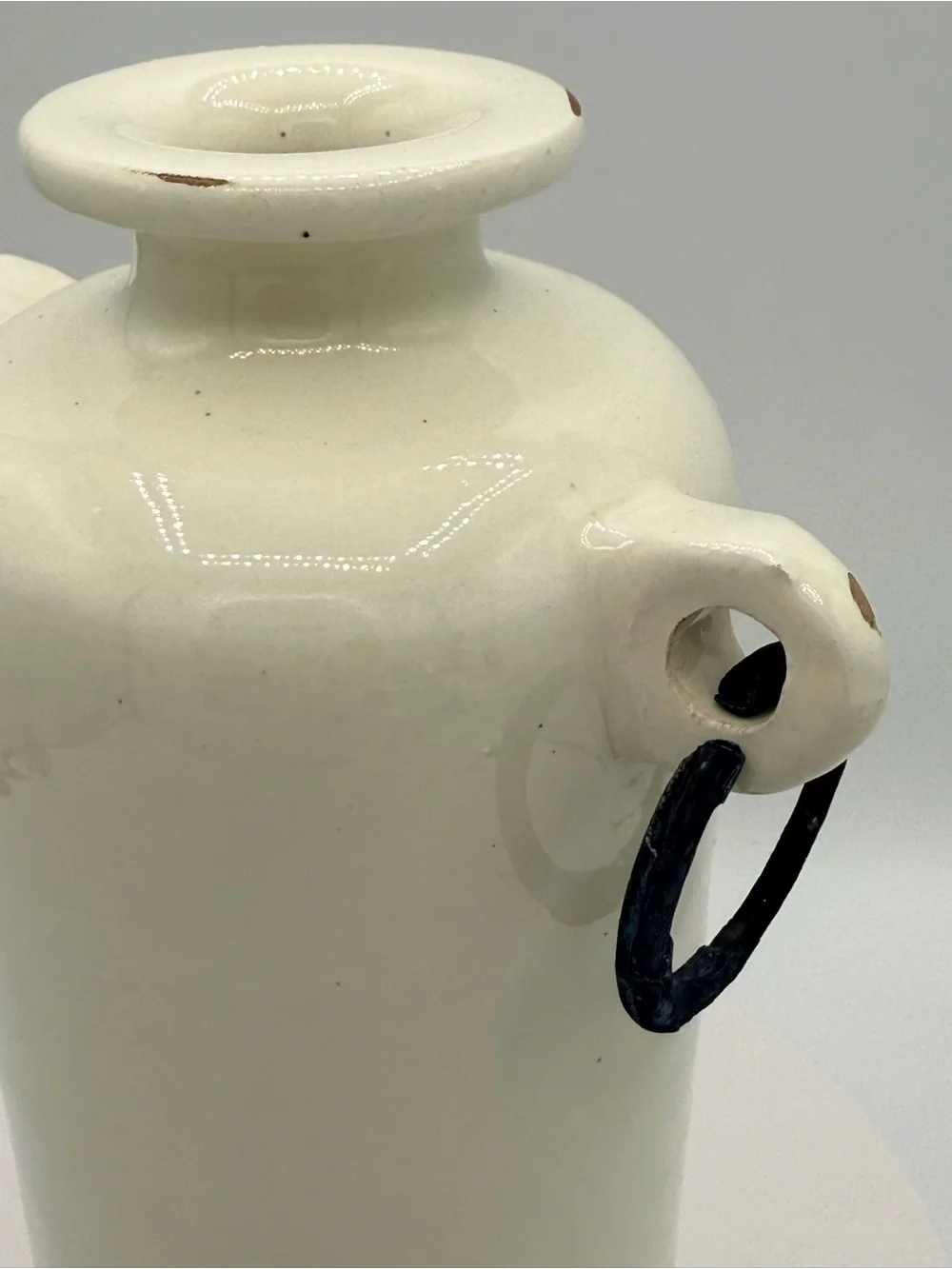 Pottery Barn Rhodes Collection Ceramic Vase with Black Metal Handles